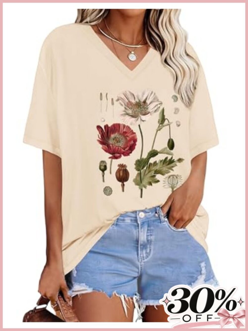 Oversized Graphic Tee Loose Fit V-Neck Short Sleeve Summer Shirt
